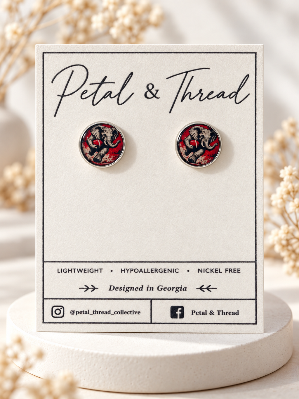 Alabama Elephant Football Stud Earrings