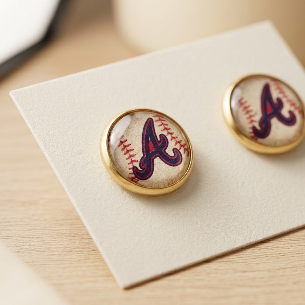 Braves Baseball inspired 12mm 18k gold plated studs