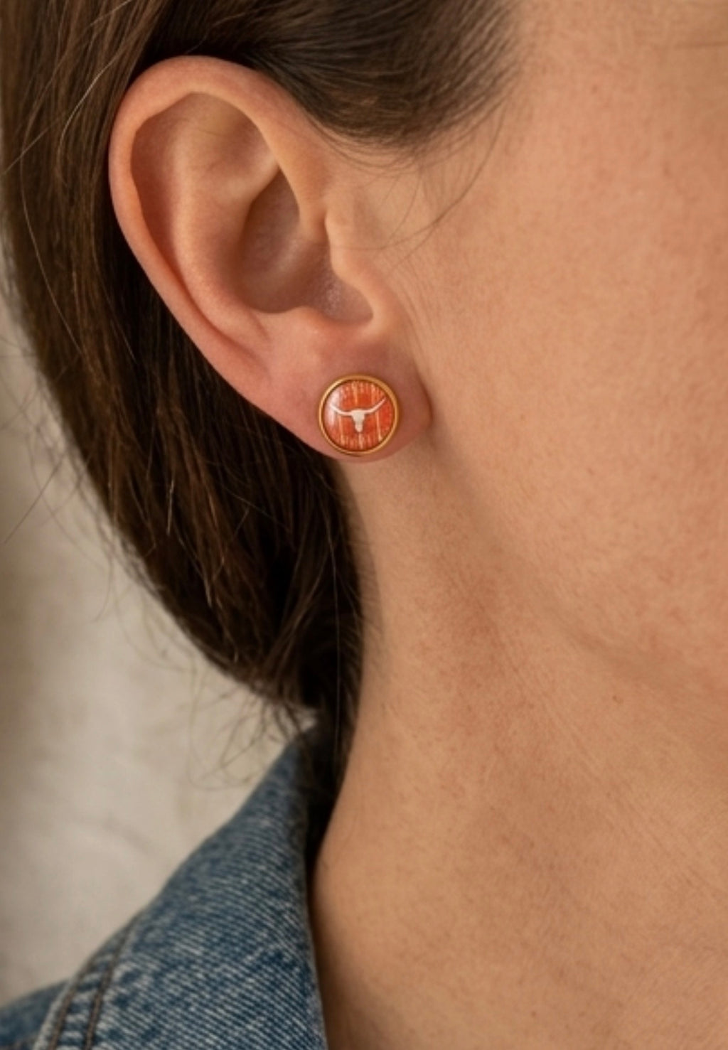 Texas Longhorns inspired football field 12mm gold plated studs