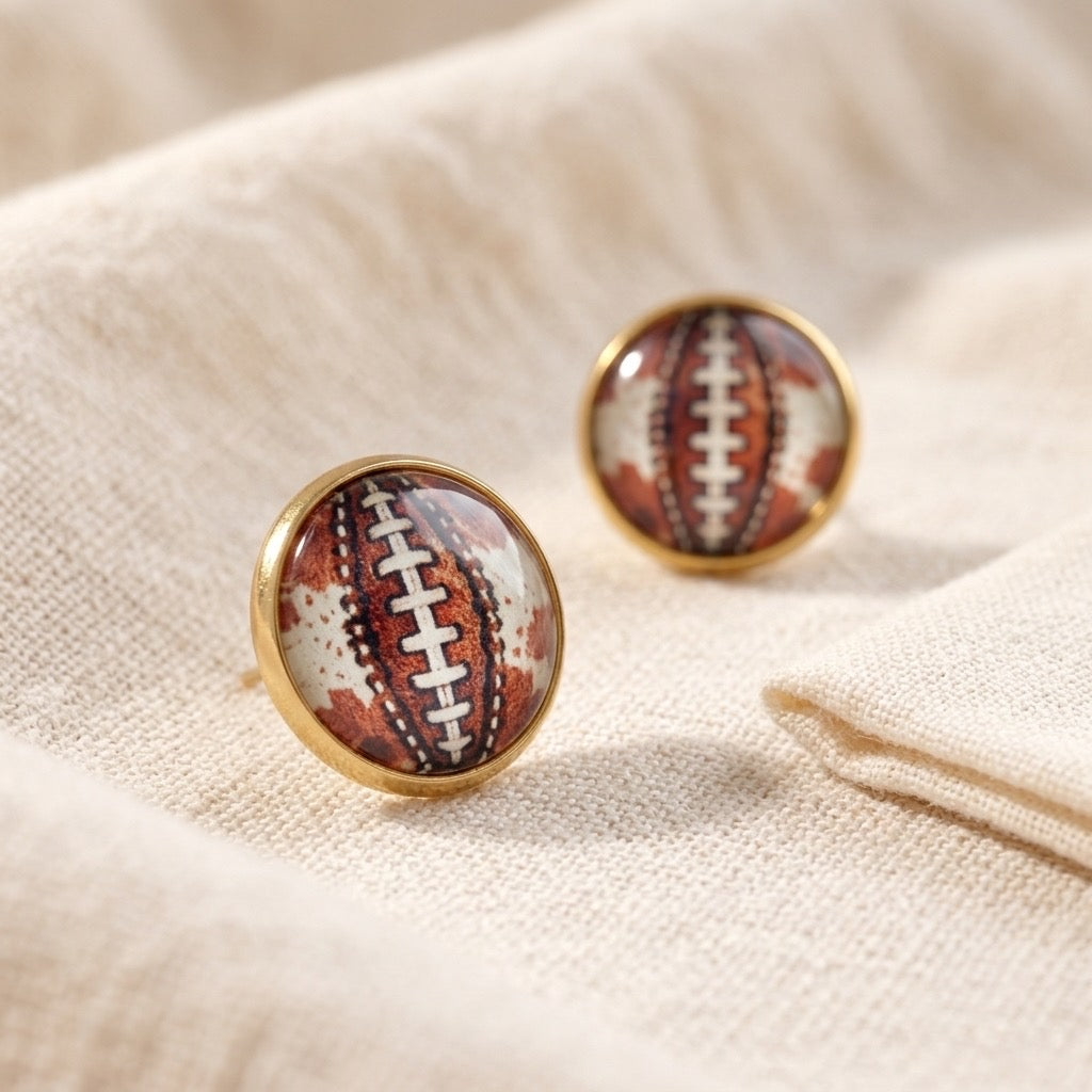 Cow Pattern Football 12mm 18k gold plated studs