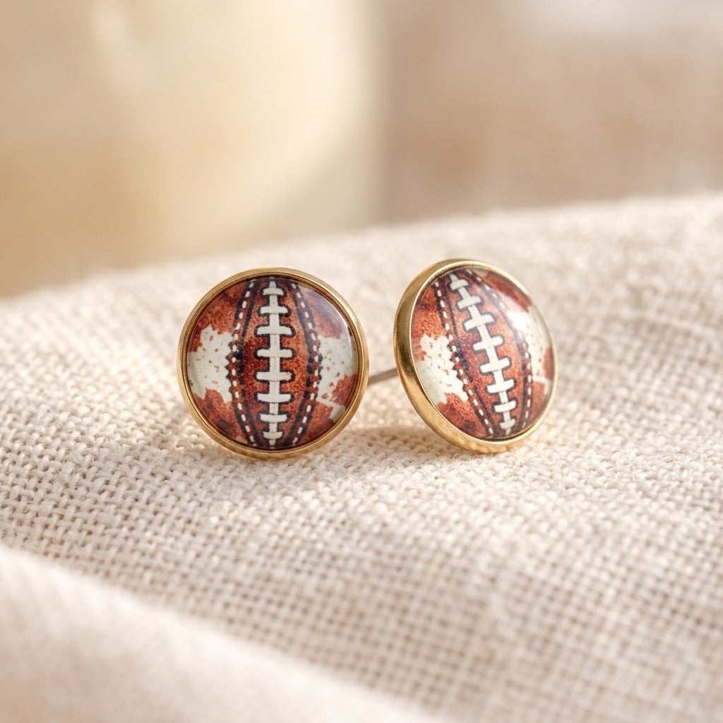 Cow Pattern Football 12mm 18k gold plated studs