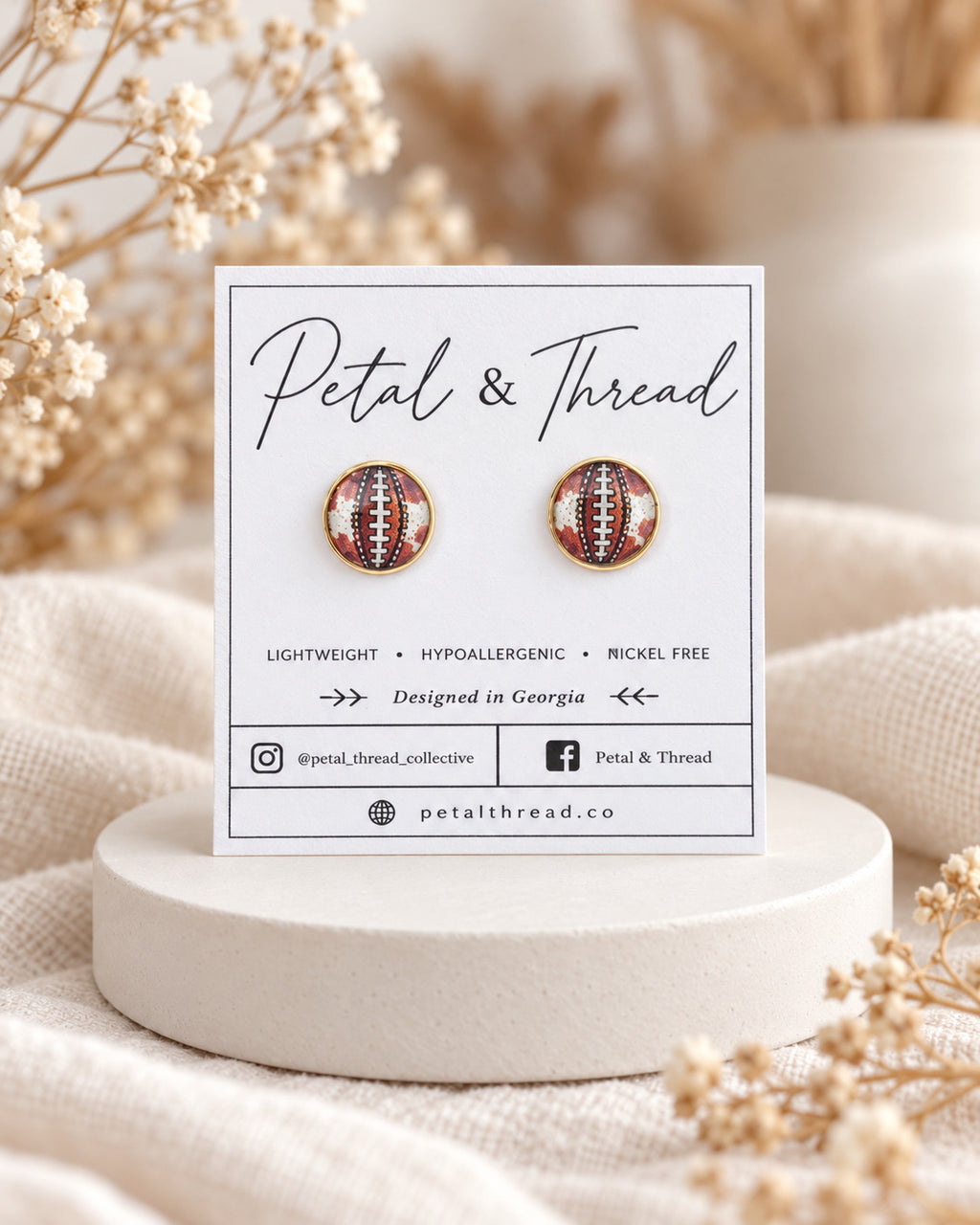 Cow Pattern Football 12mm 18k gold plated studs
