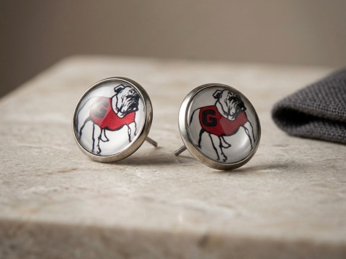 Red & Black Bulldog Game Day Stud Earrings