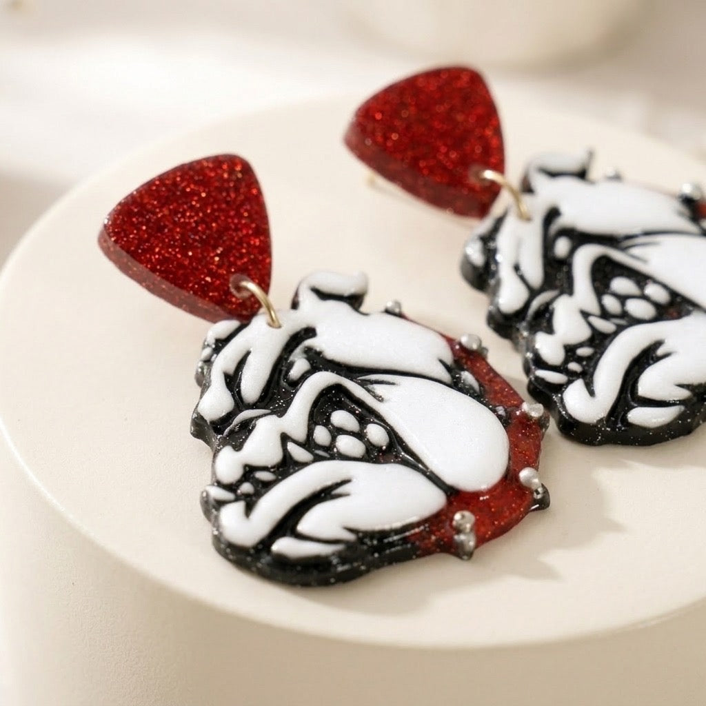 Georgia Bulldog Glitter Statement Dangle Earrings | Red, Black & White
