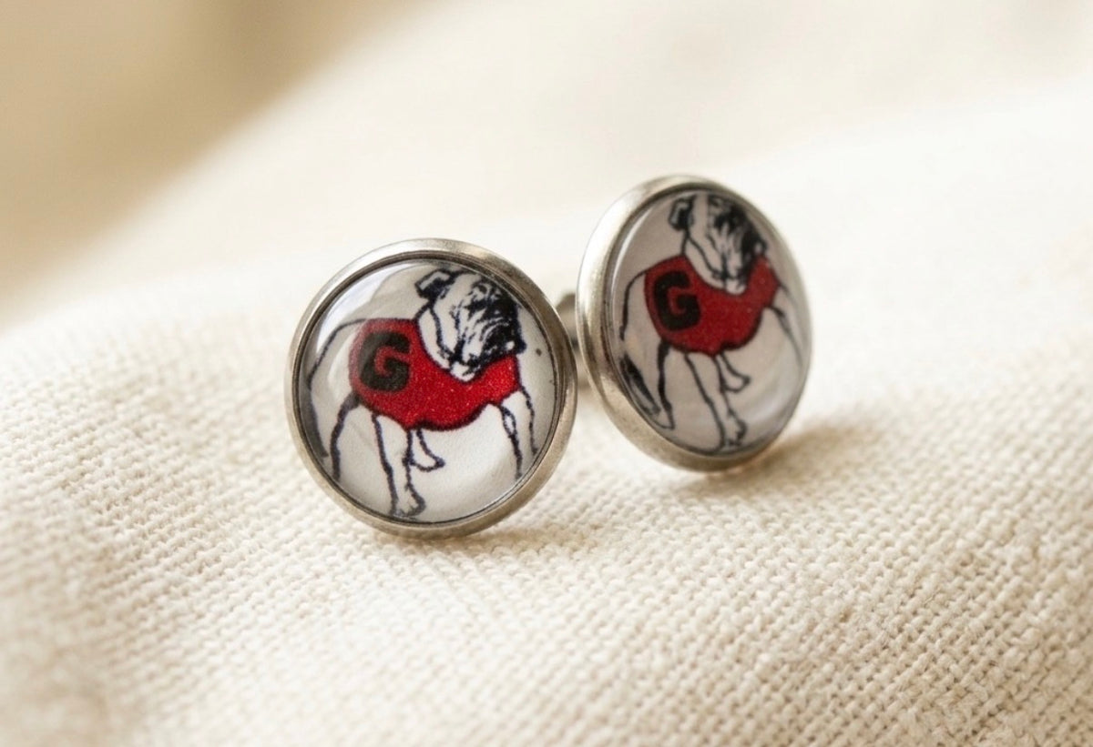 Red & Black Bulldog Game Day Stud Earrings