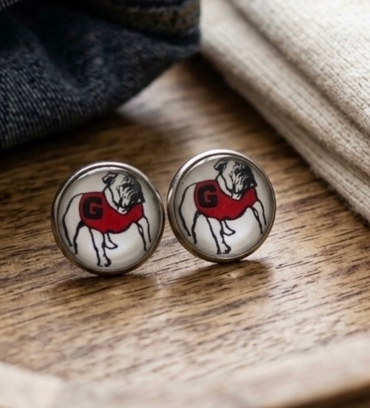 Red & Black Bulldog Game Day Stud Earrings