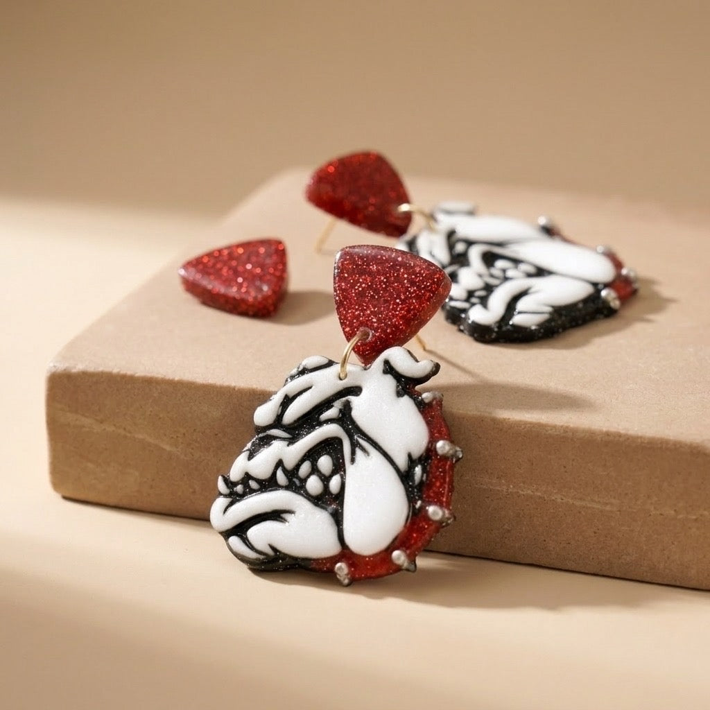Georgia Bulldog Glitter Statement Dangle Earrings | Red, Black & White
